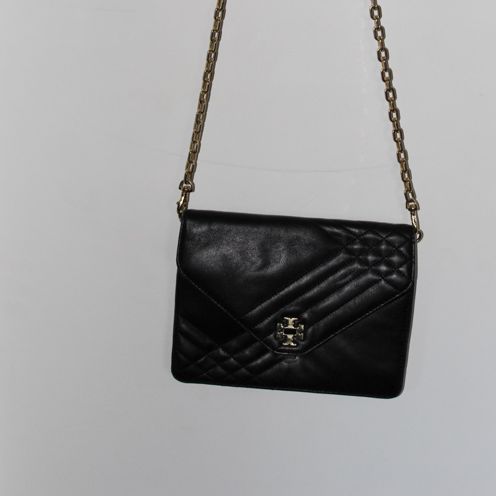 Tory Burch Black Quilted Crossbody Bag with Gold Chain